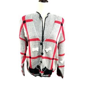 Vintage Cardigan Bay Gray Cardigon Black Trim Red Black Scottie Dogs Size XL EUC